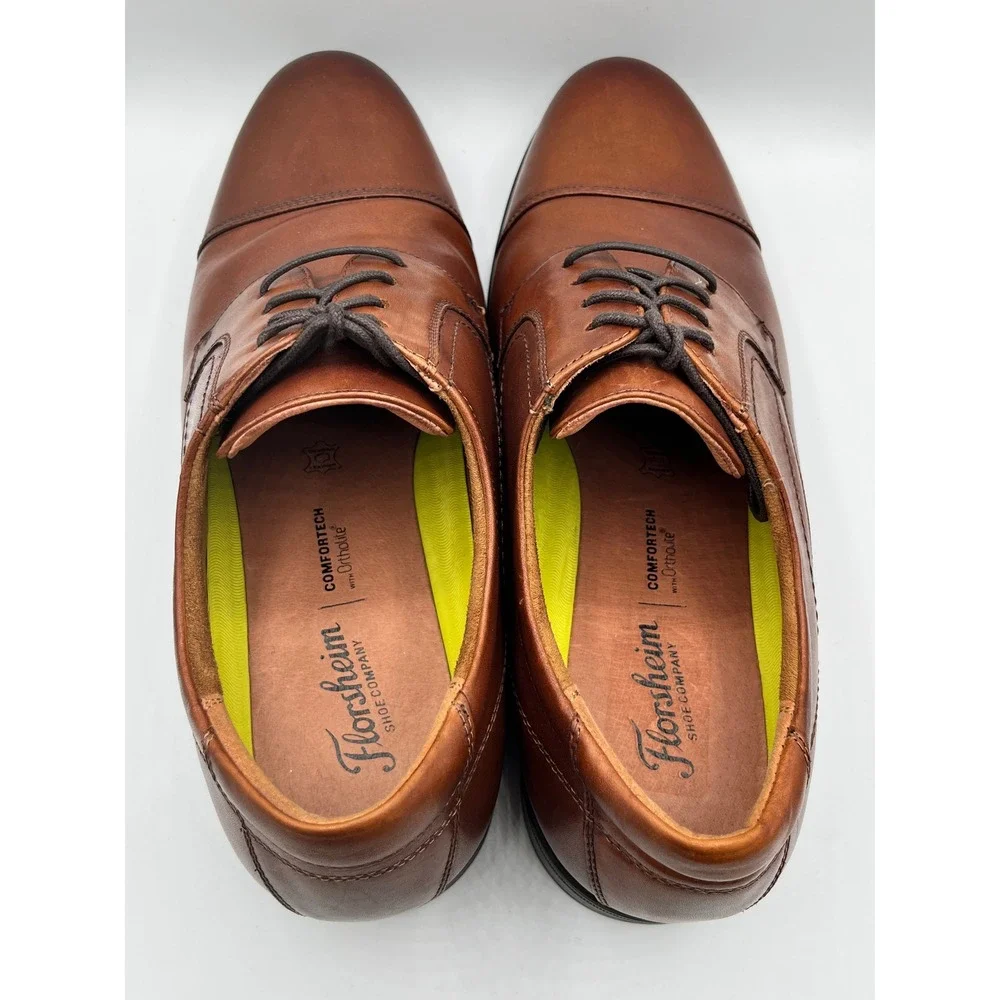 Florsheim Men 12138-221 Cognac Leather Cap Toe Derby Comfortech Shoes Size 13D